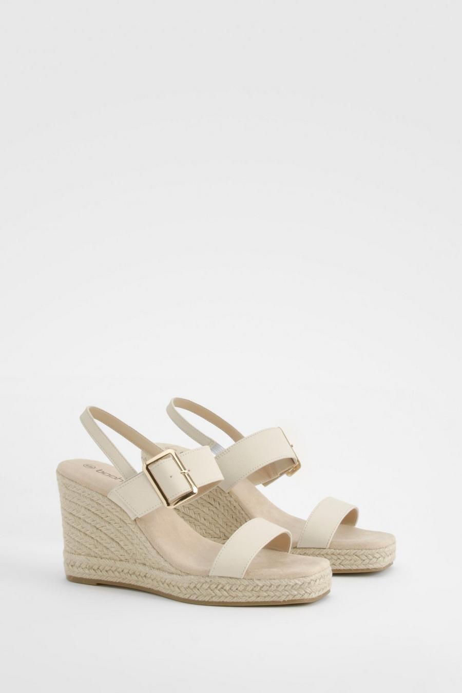 Cream Double Strap Buckle Detail Wedges  image number 1