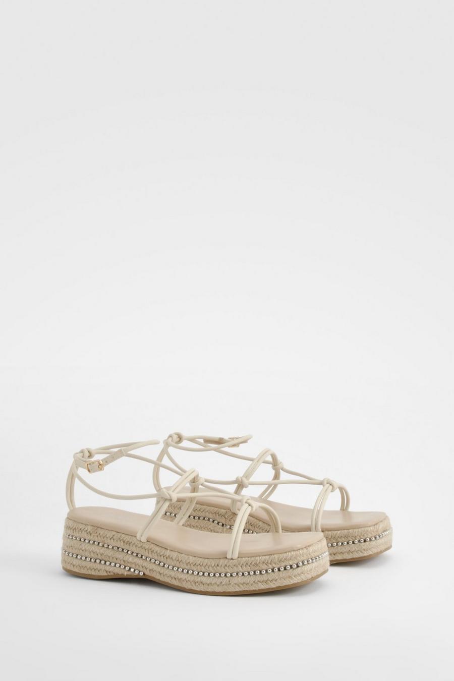 Cream Knot Detail Flatform Sandals image number 1
