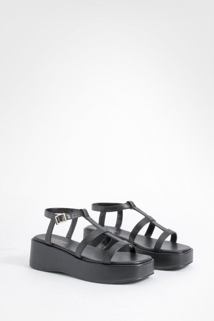 Black Wide Fit Caged Flatform Sandals