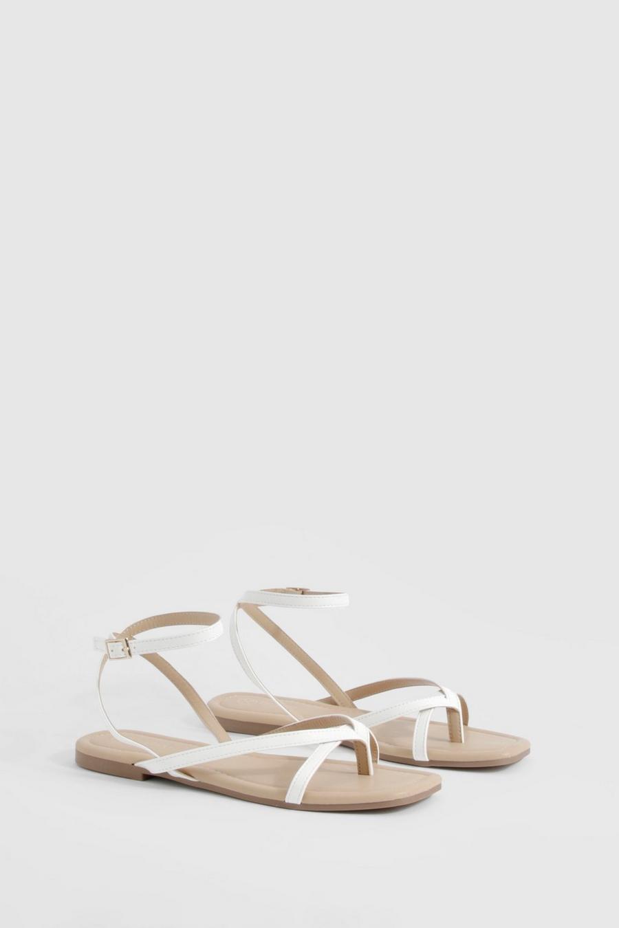 White Wide Width Toe Post 2 Part Sandals