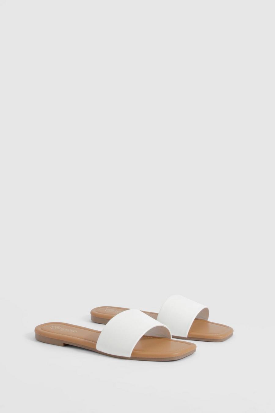 Sandalias mule de holgura ancha minimalistas, White image number 1