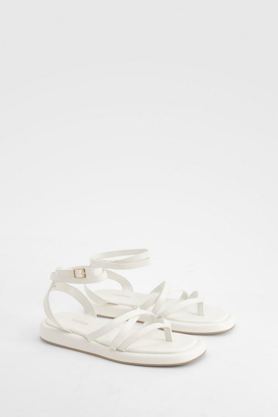 Sandali a calzata ampia con laccetti e suola alta, White