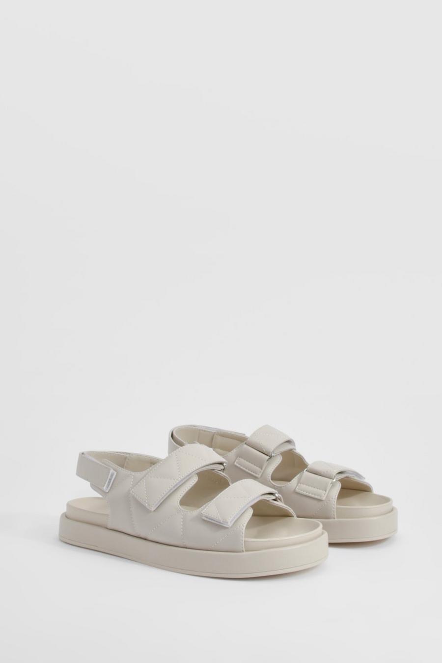 Cream Wide Fit Quilted Dad Sandals image number 1