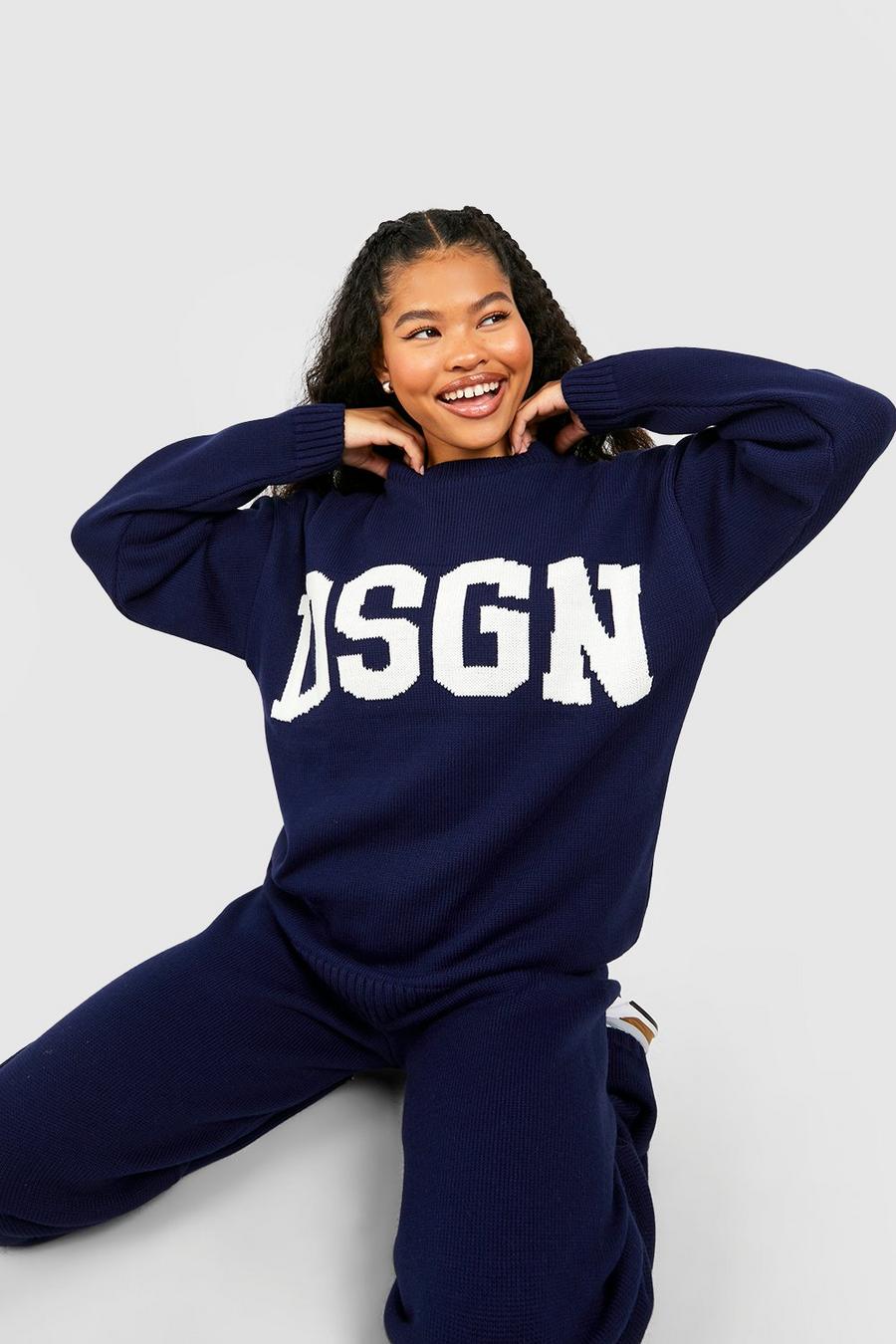 Navy Petite Dsgn Knitted Crew Neck Sweater