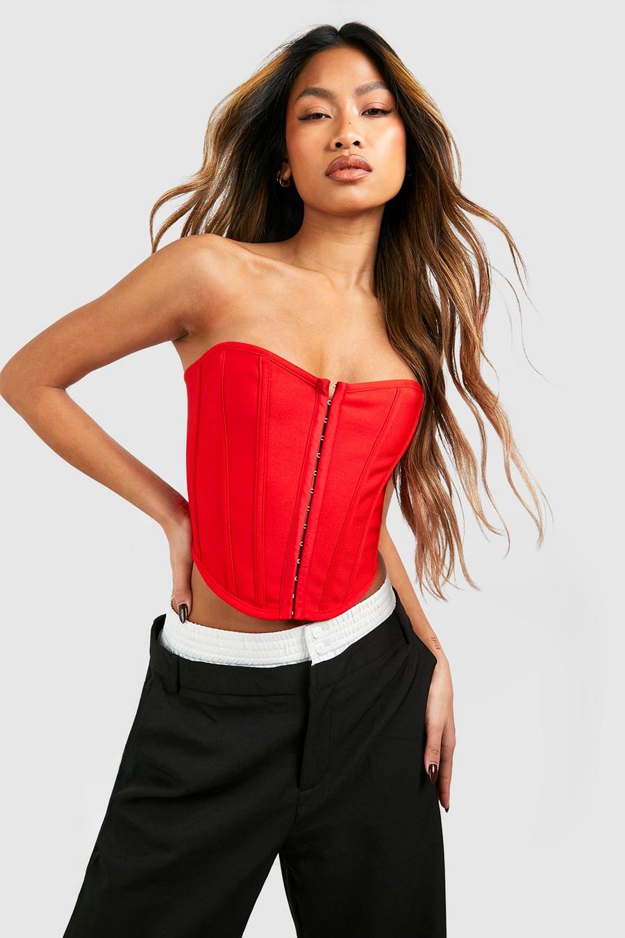 Red Bandage Hook And Eye Corset Top