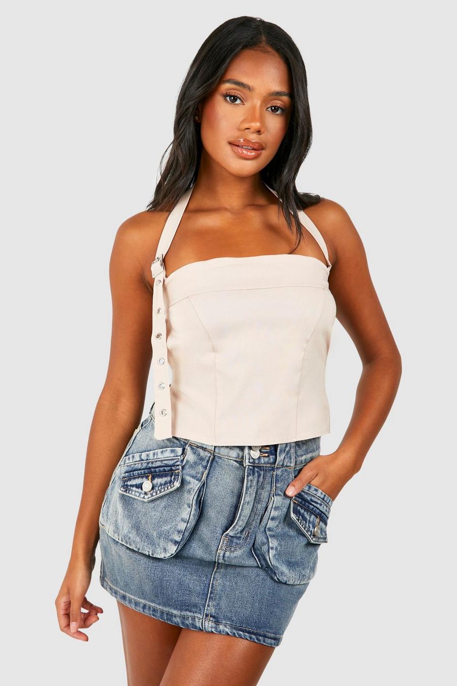Stone Bengaline Buckle Detail Backless Corset 