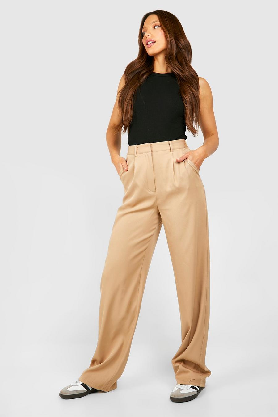 Stone Tall Woven Tailored Wide Leg Trousers