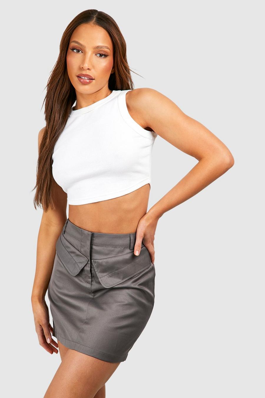 Grey Tall Woven Pocket Fold Detail Mini Skirt