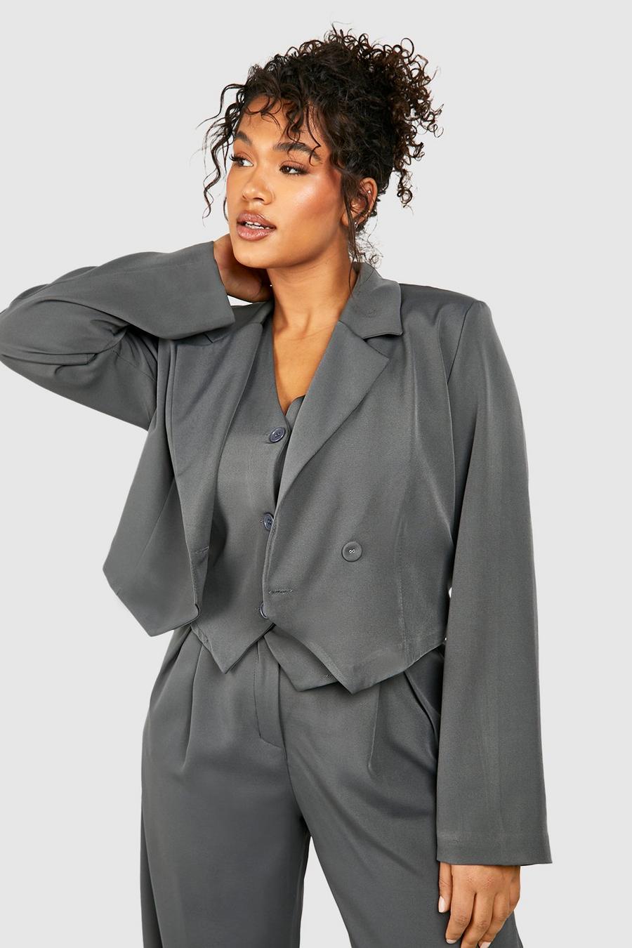 Charcoal Plus Pointed Hem Cropped Blazer image number 1