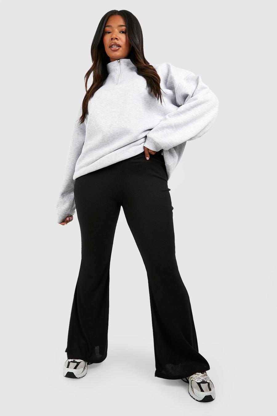 Black Plus Soft Rib Flare Trousers 