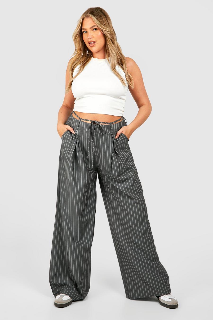 Charcoal Plus Waistband Detail Wide Leg Pants image number 1