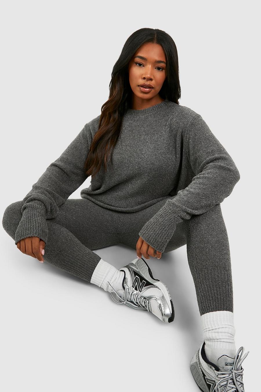 Charcoal Plus Knitted Crew Neck And Legging Set