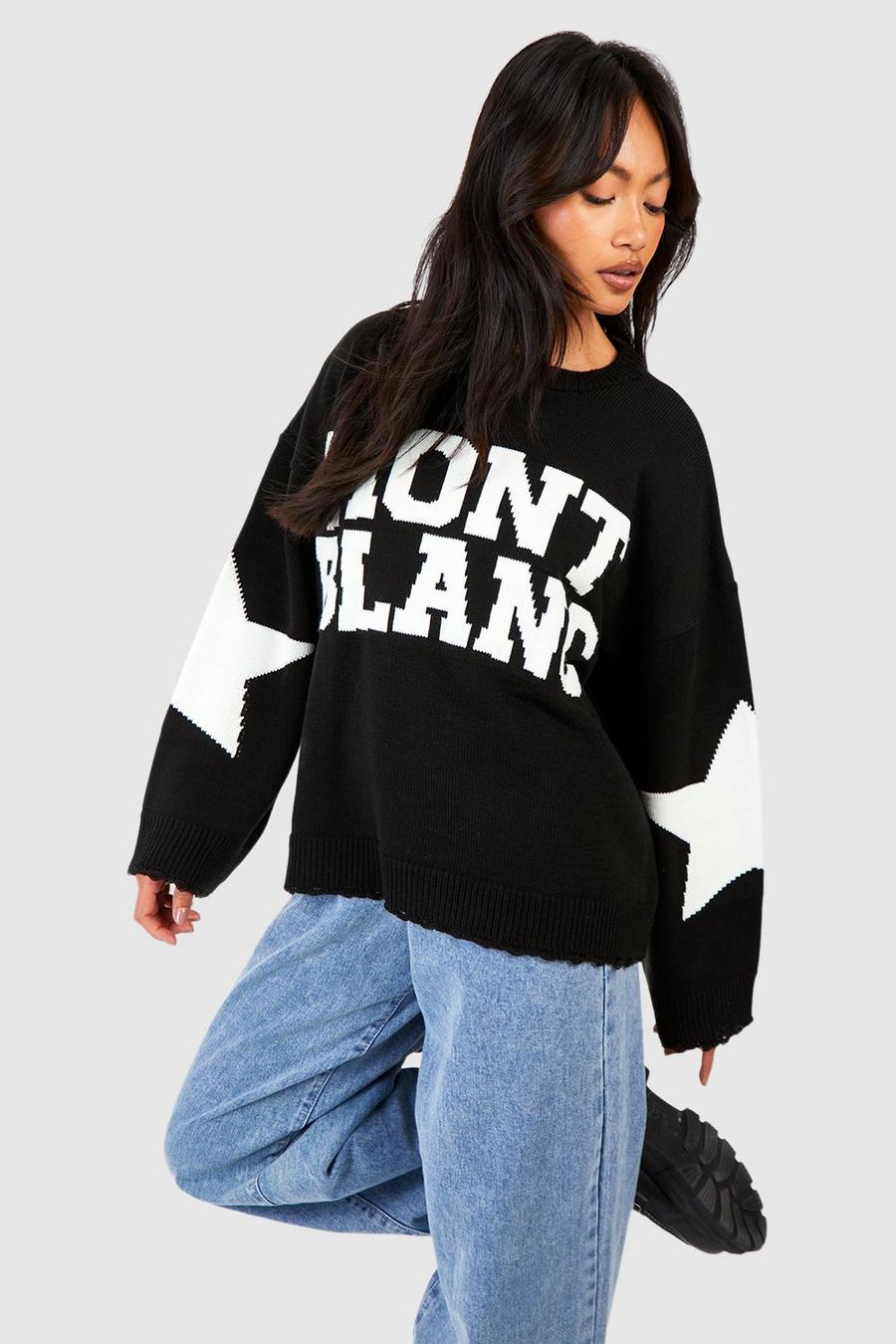 Black Mont Blanc Knitted Oversized Crew Neck Sweater