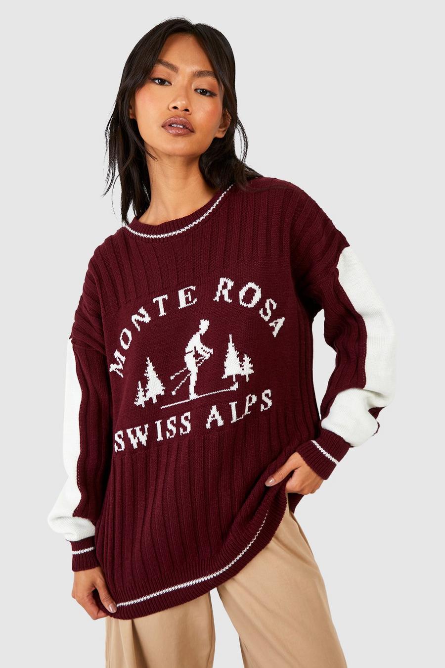 Burgundy Monte Rosa Knitted Crew Neck Oversized Sweater
