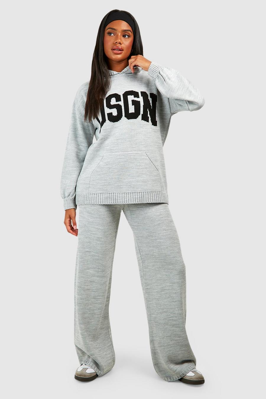 Light grey Dsgn Oversized Hoody And Wide Leg Trouser Set image number 1