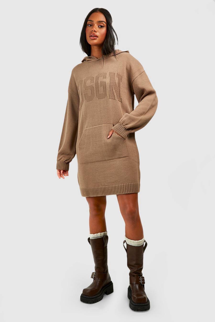 Taupe Dsgn Oversized Knitted Hoody Dress image number 1