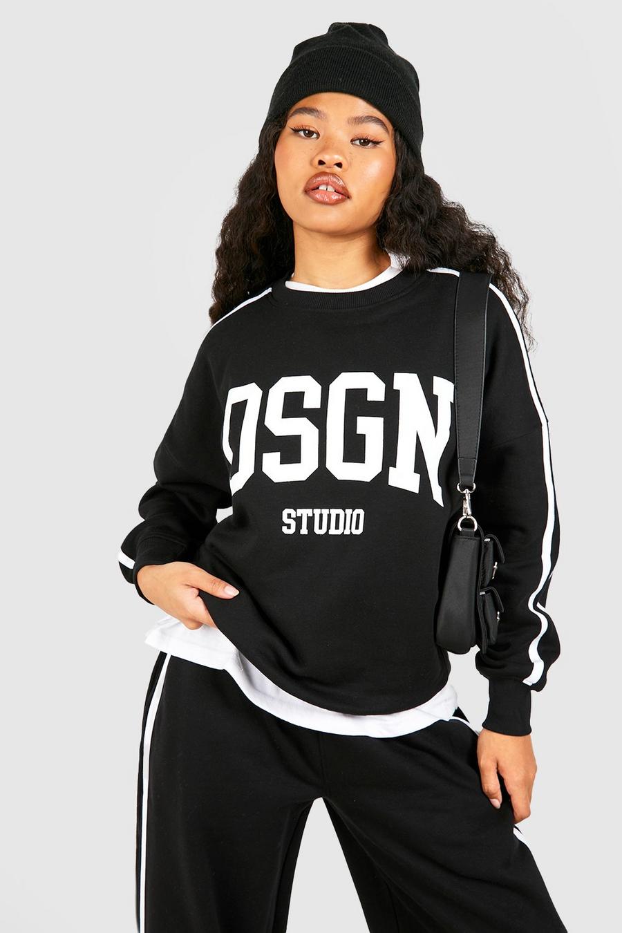 Black Petite Double Stripe Dsgn Studio Oversized Sweatshirt