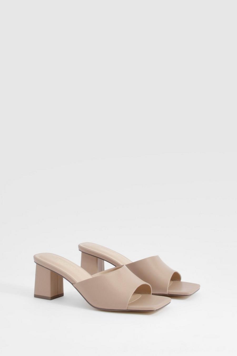 Camel Wide Fit Square Toe Low Block Heeled Mule  
