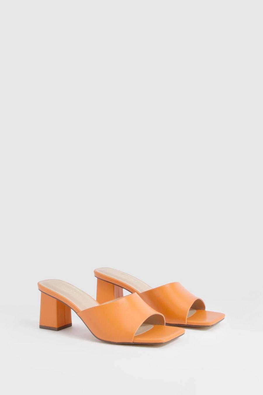 Mules a calzata ampia a punta quadrata con tacco basso a blocco, Orange