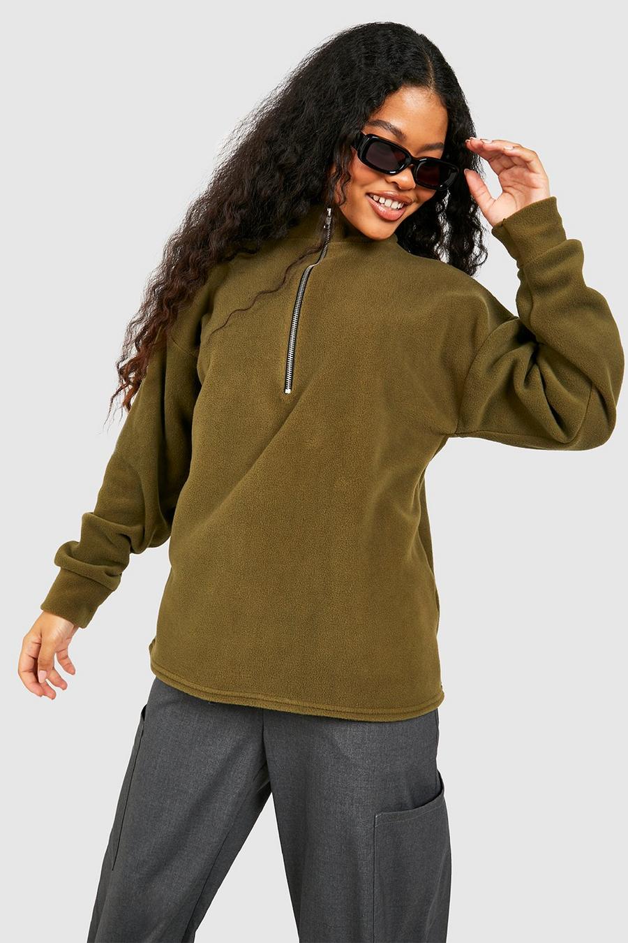 Olive Petite Fleece Half Zip Sweatshirt 