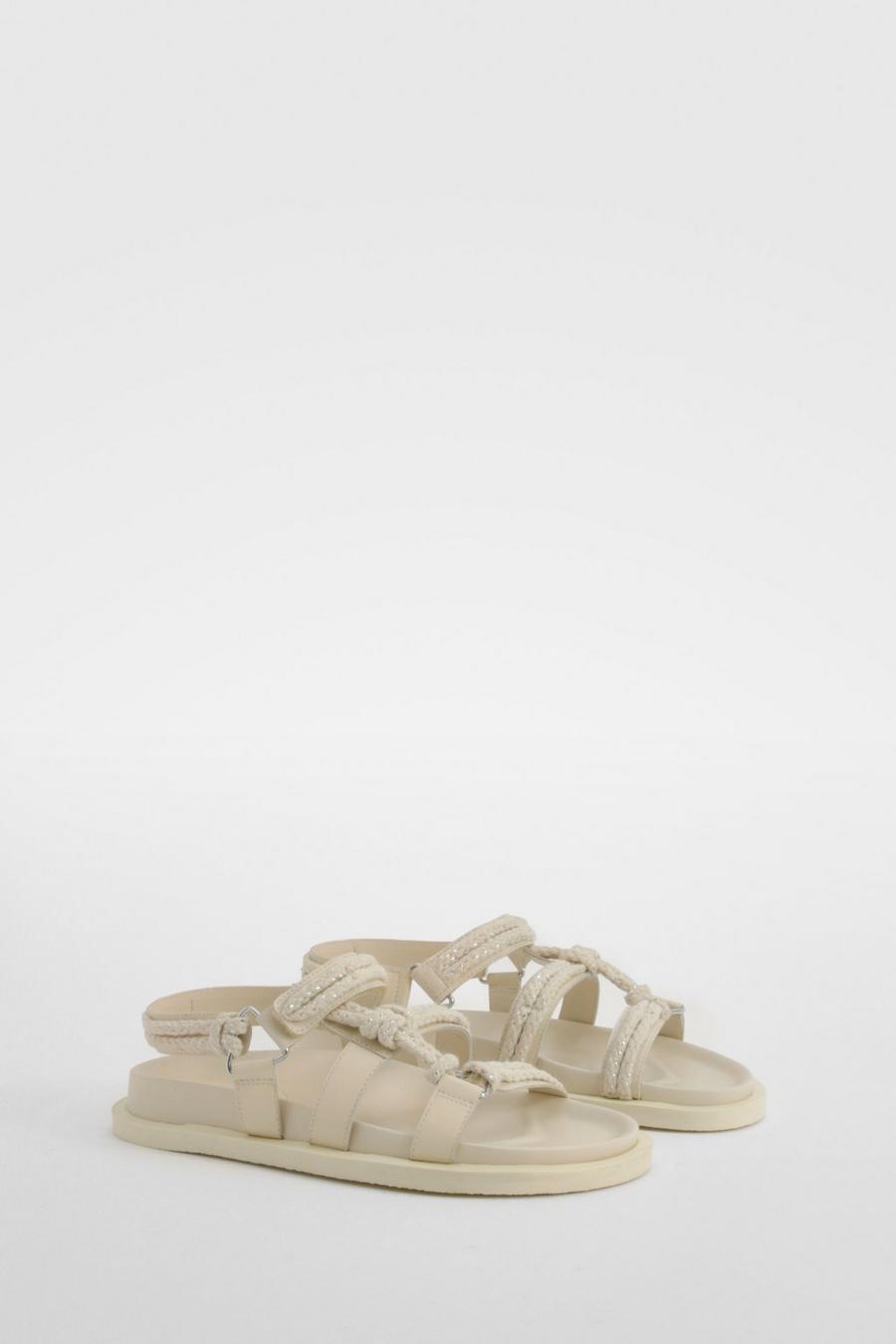 Cream Rope Detail Leather Sandals image number 1
