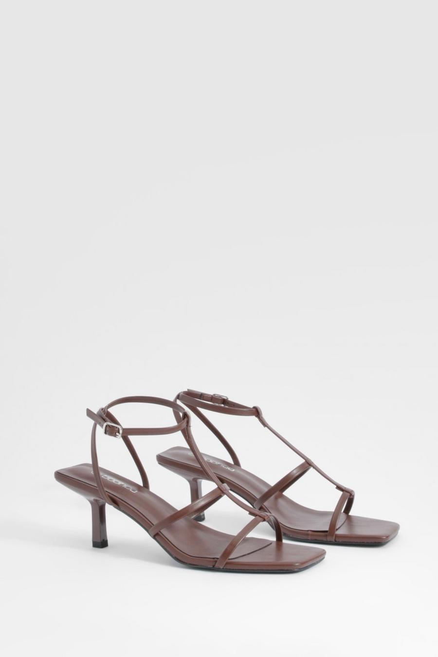 Chocolate Square Toe Low Caged Heels