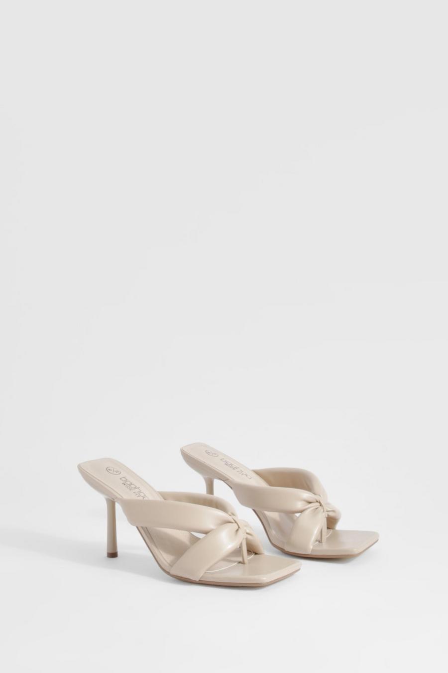 Nude Wide Width Padded Multi Strap Heeled Mules image number 1