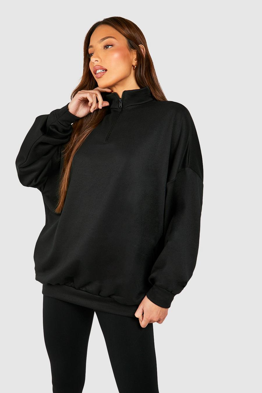Tall Oversize Sweatshirt mit halbem Reißverschluss, Black