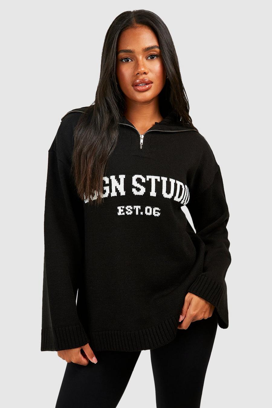 Black Dsgn Studio Oversized Zip Neck Sweater