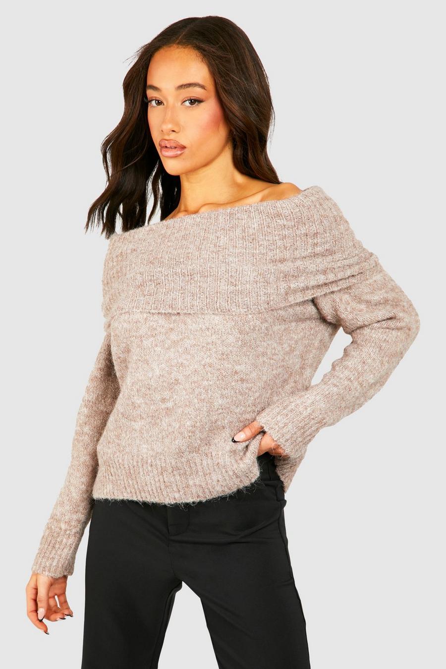 Mink Premium Soft Knit Off The Shoulder Oversized Sweater
