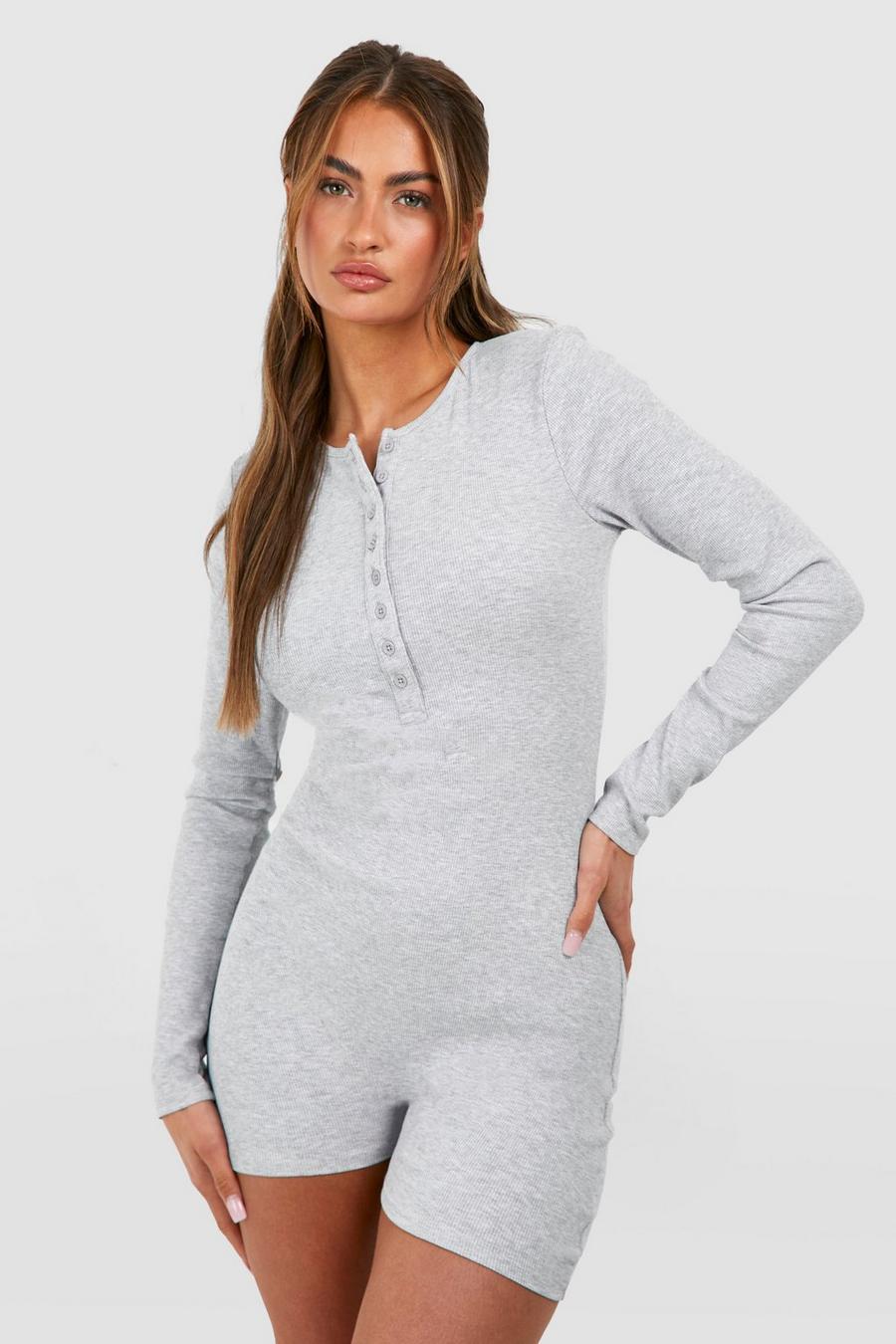 Grey marl Rib Button Front Romper   image number 1