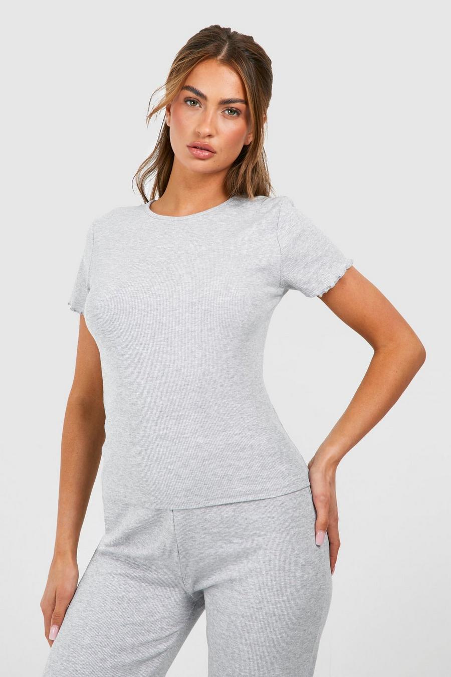 Geripptes Loungewear T-Shirt, Grey marl image number 1