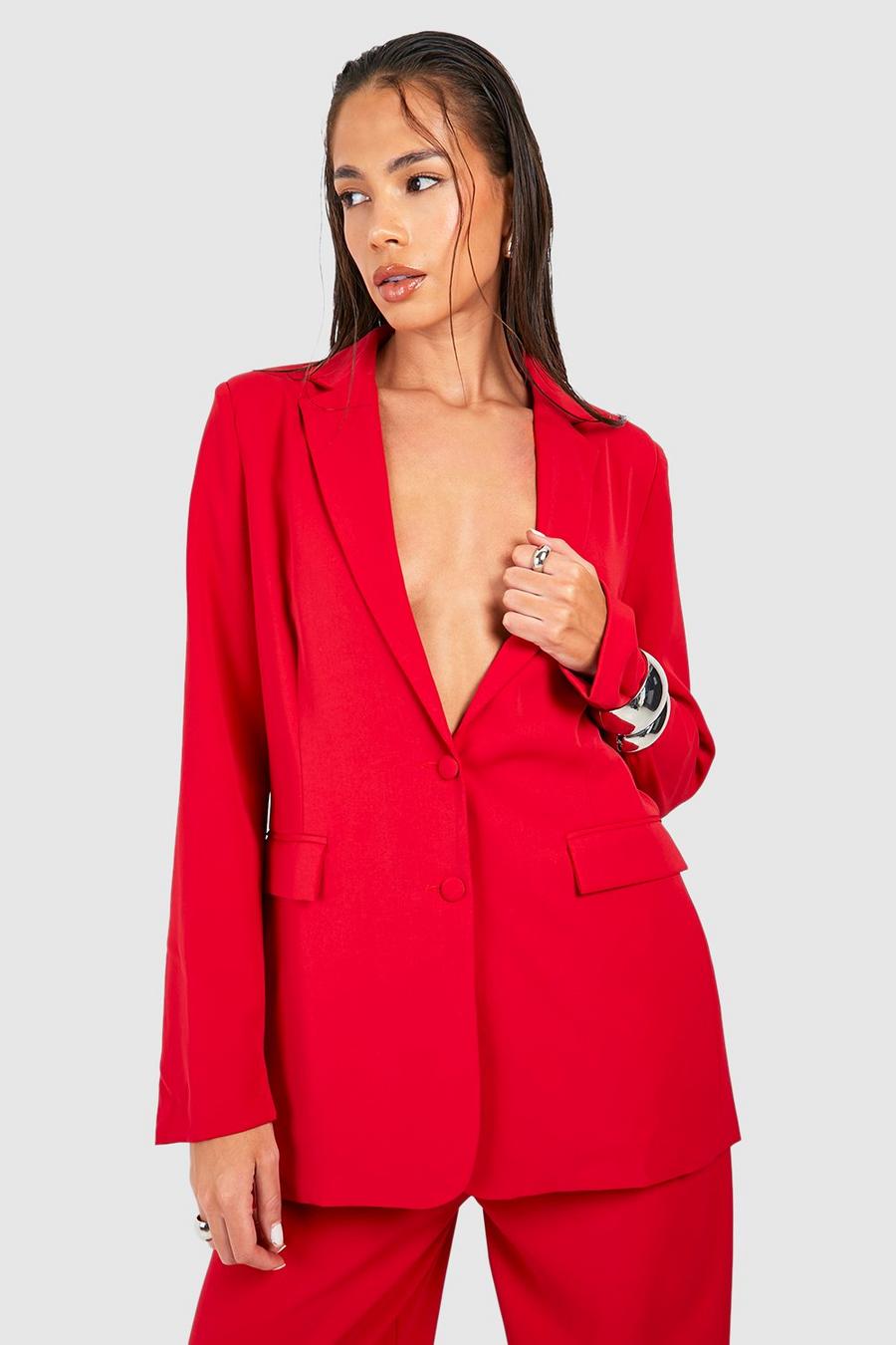 Red Relaxed Fit Tailored Blazer