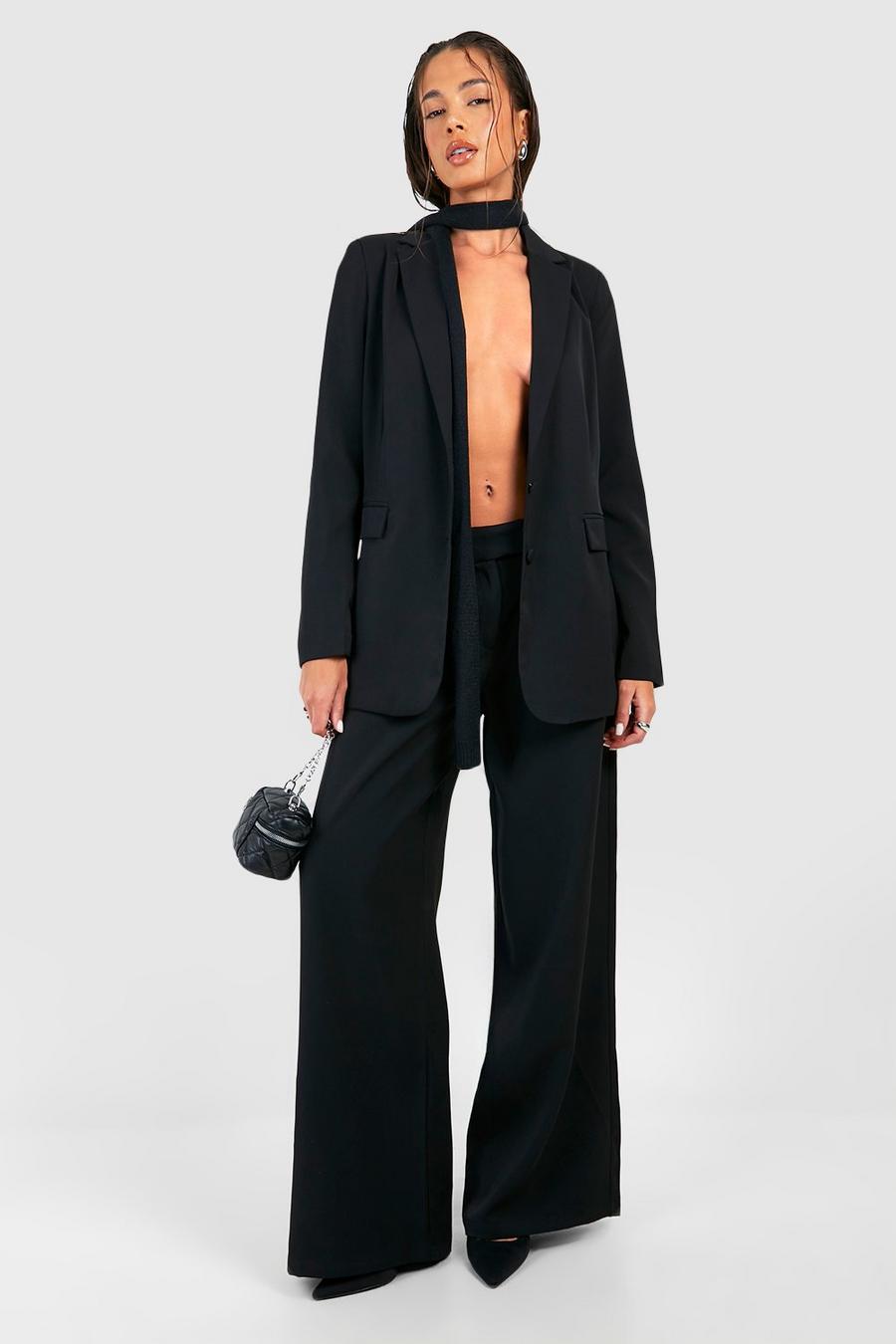 Black Tailored Pleat Front Straight Leg Trousers