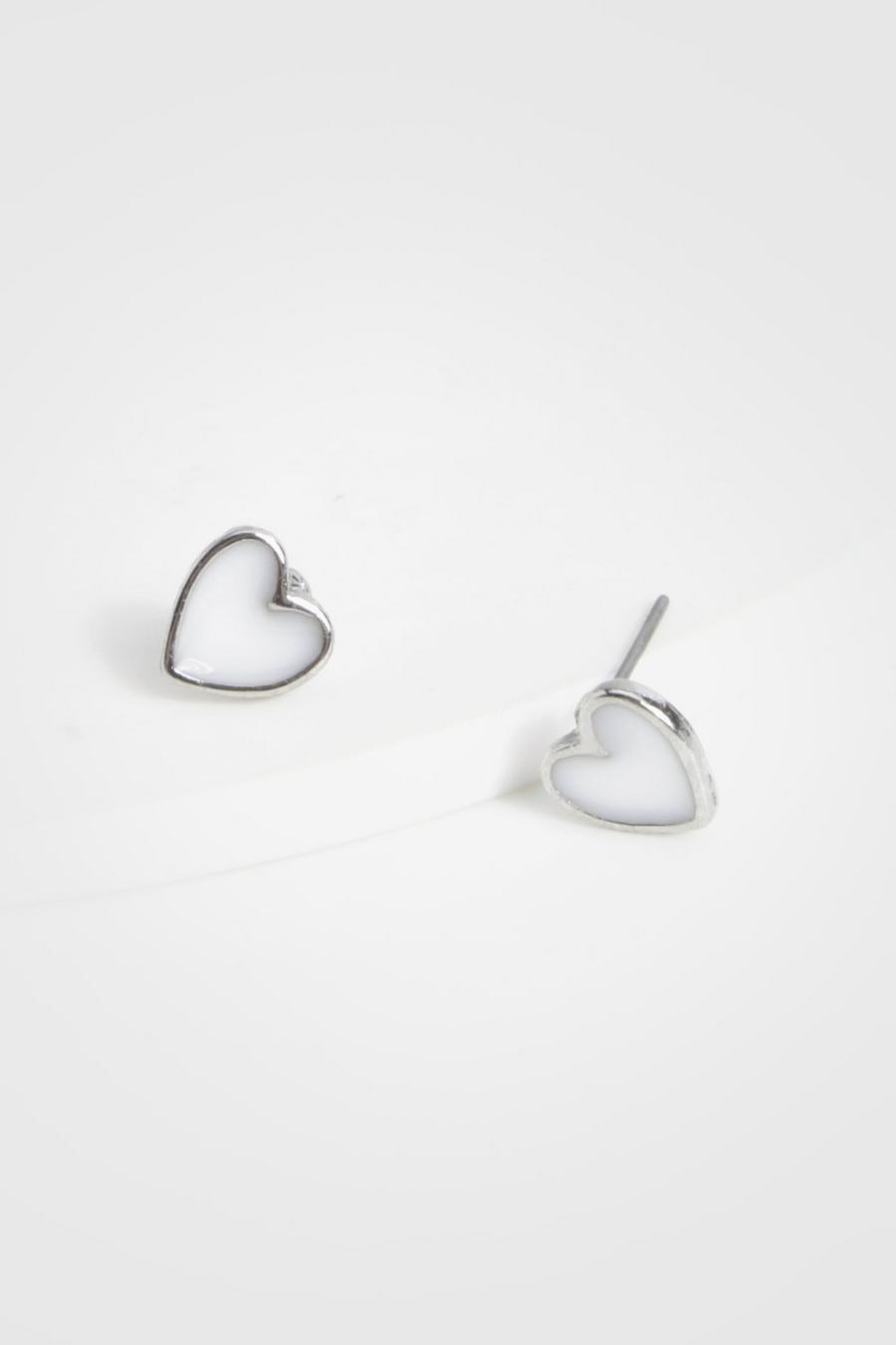 Silver Enamel Heart Stud Earring