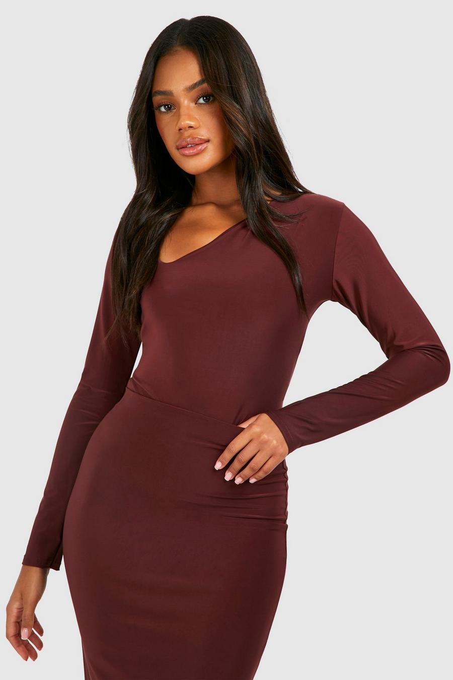Chocolate Cut Out Long Sleeve Bodysuit 