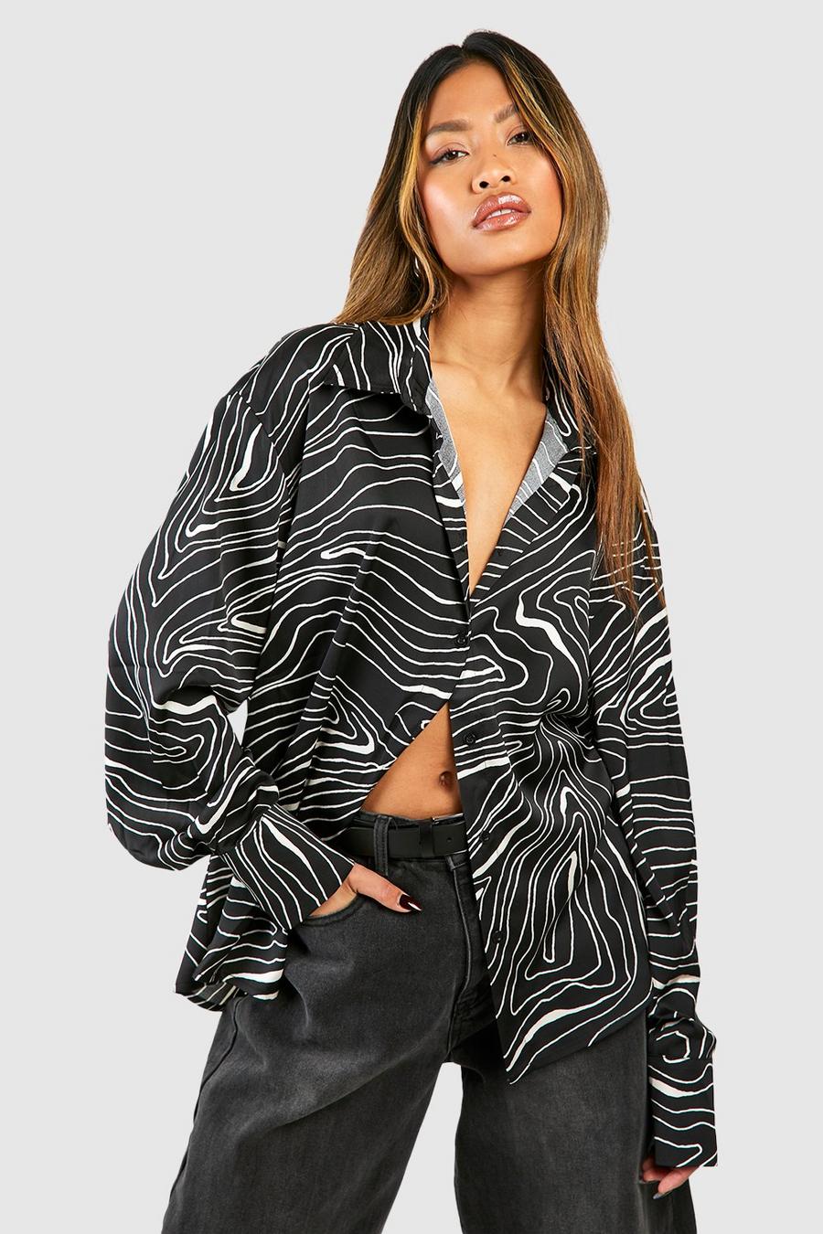 Black Abstract Printed Oversized Shirt