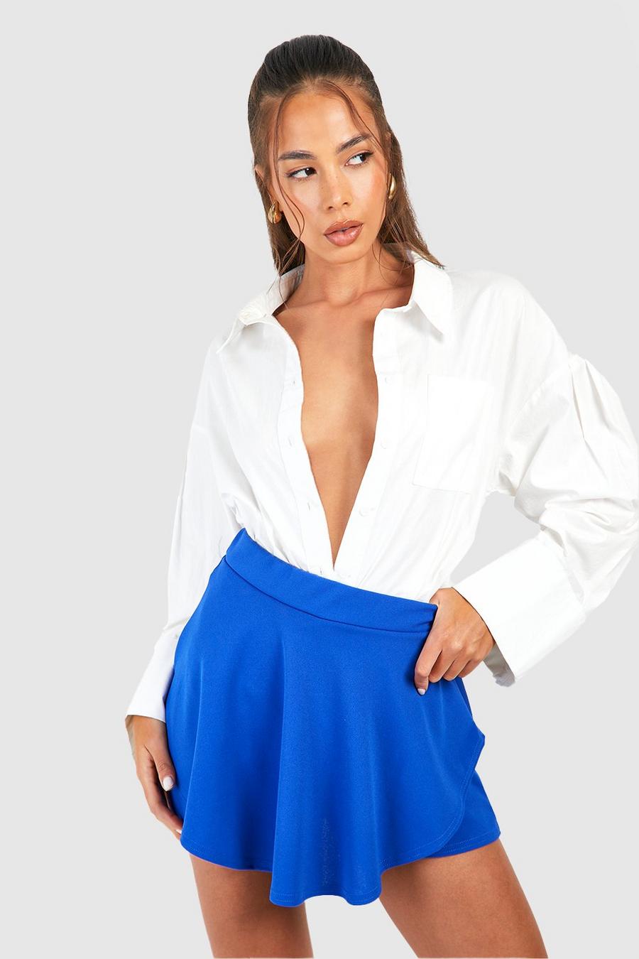 Falda pantalón de tela crepé con volante, Cobalt image number 1