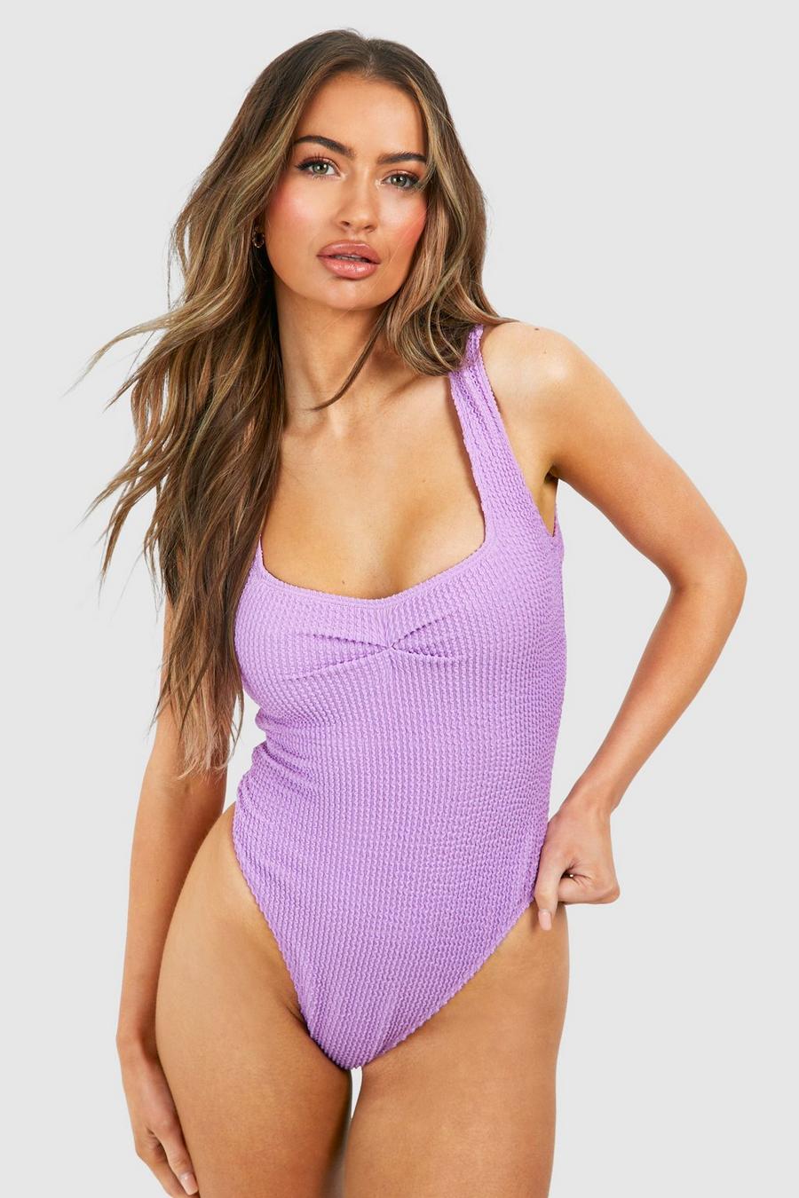 Lilac Sweetheart Ruched Neckline Crinkle Swimsuit image number 1