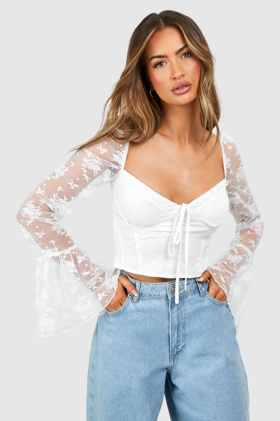 Ivory Lace Frill Sleeve Corset Top 
