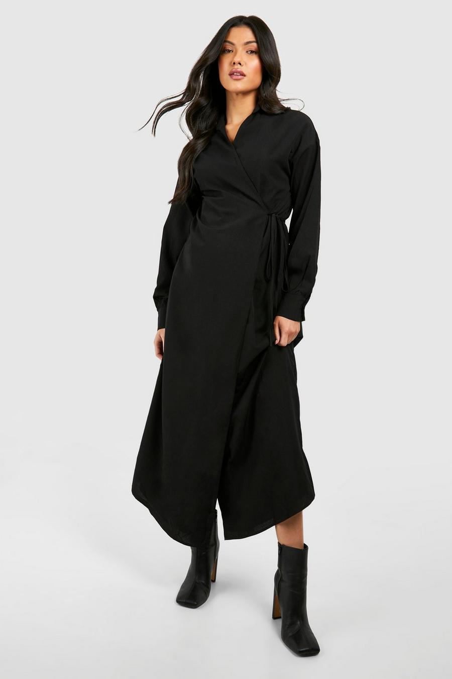 Black Maternity Wrapover Textured Midi Dress