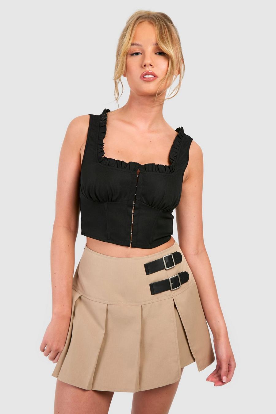 Black Frill Detail Hook And Eye Corset 