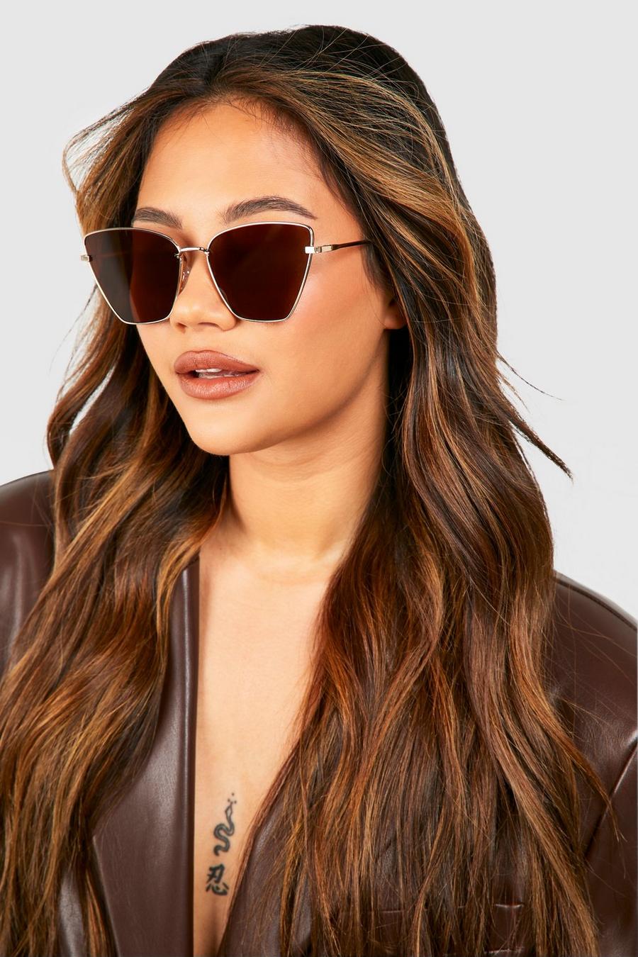 Gafas de sol cuadradas estilo aviador con lentes tintadas, Brown
