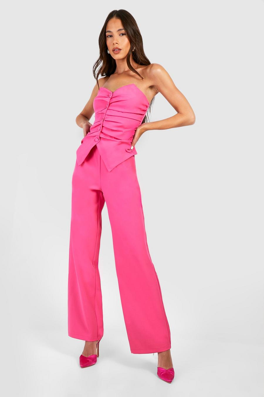 Pink Pleat Front Straight Leg Tailored Luxe Trousers 