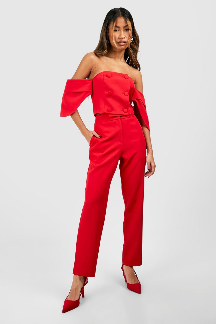 Red Slim Fit Ankle Grazer Tailored Trousers