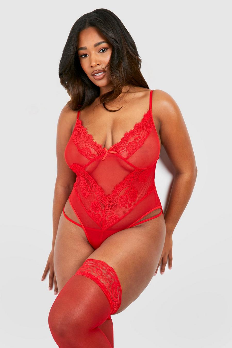 Body Plus Size in pizzo, Red image number 1