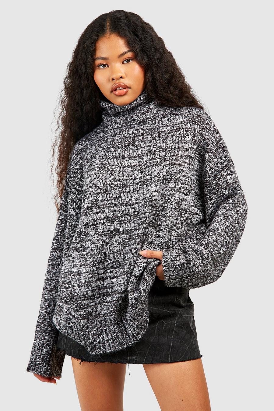 Charcoal Petite Chunky High Neck Marl Jumper  image number 1