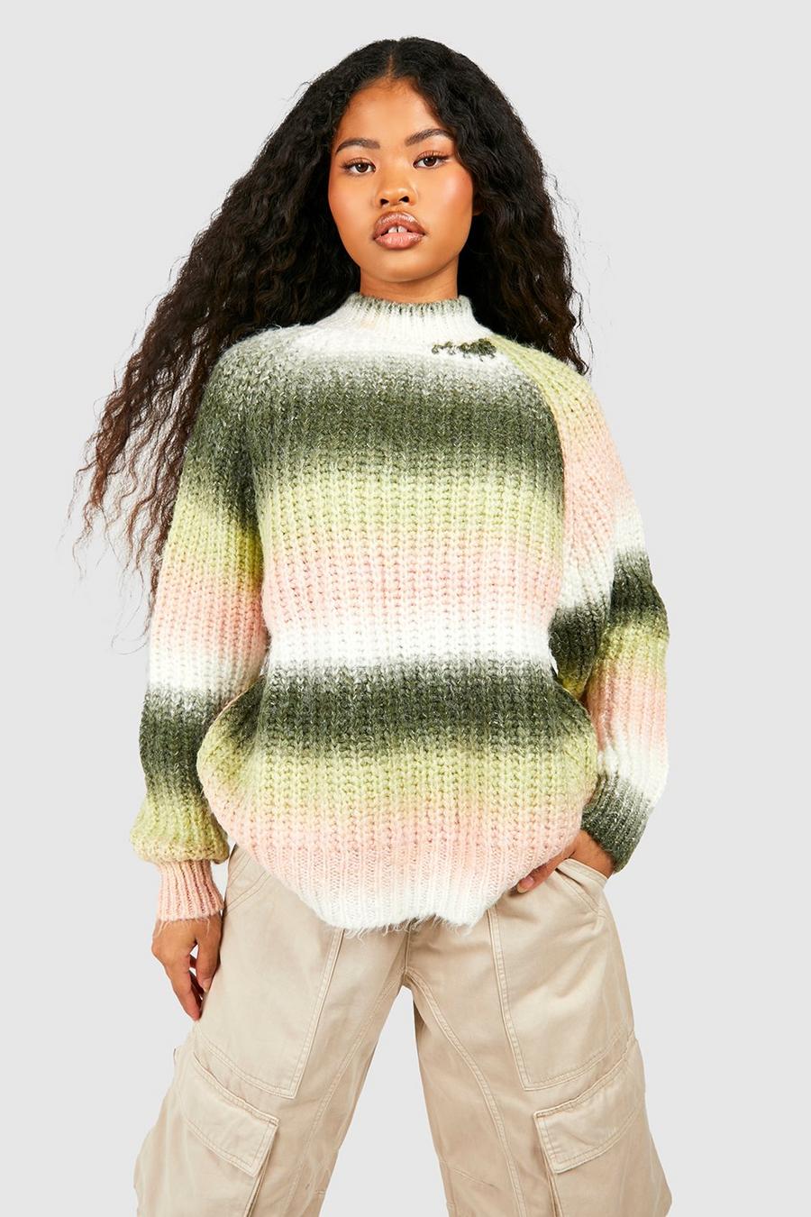 Pale pink Petite Stripe Yarn High Neck Sweater image number 1