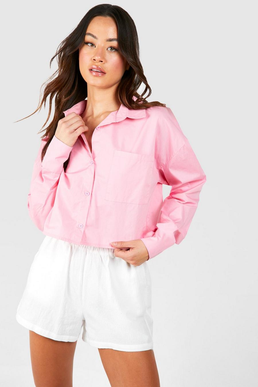 Pink Tall Woven Cropped  Boxy Shirt 