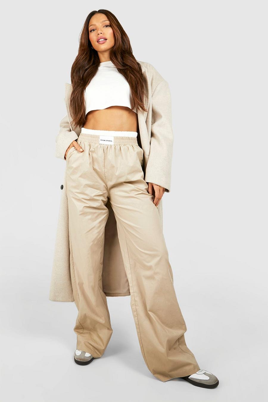Stone Tall Contrast Waistband Detail Trousers  